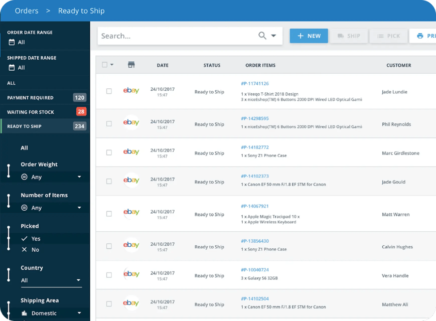 eBay management dashboard